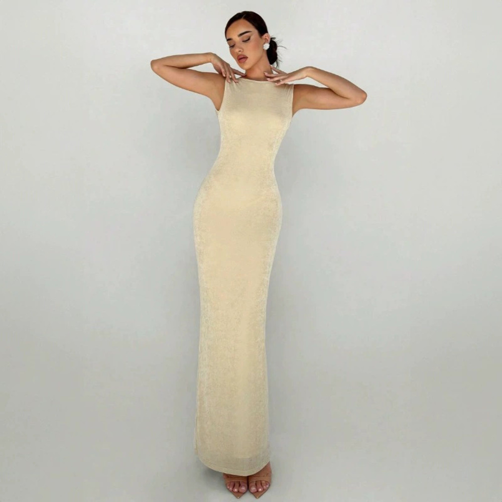 Zara Summer Slim Fit Backless Sleeveless Slit Maxi Dress